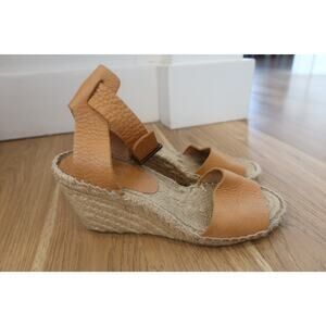 J. Crew Corsica Ankle Strap Leather Espadrille Wedge Sandals Camel Tan Women's 6